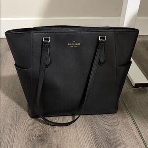 kate spade Black Leather Tote with Gold Logo
